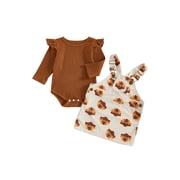 BemeyourBBs Baby Girls Thanksgiving Outfits Long Sleeve Romper + Overall Dress