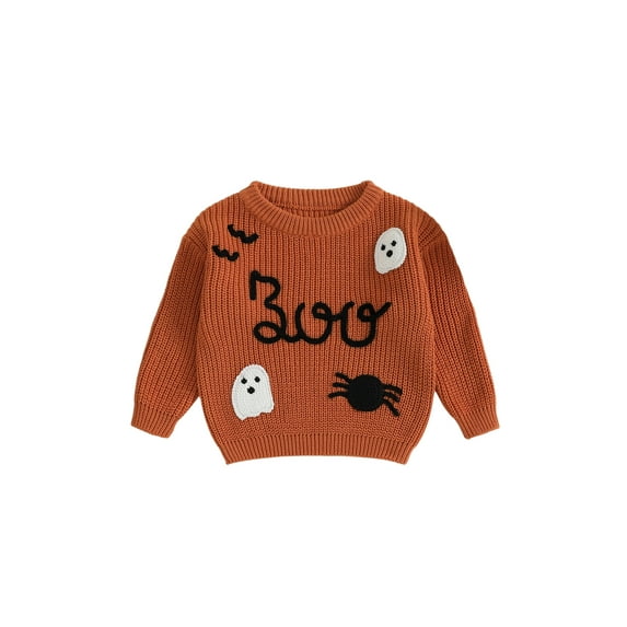 BemeyourBBs Baby Halloween Sweater Casual Letter Ghost Spider Embroidery Pullover