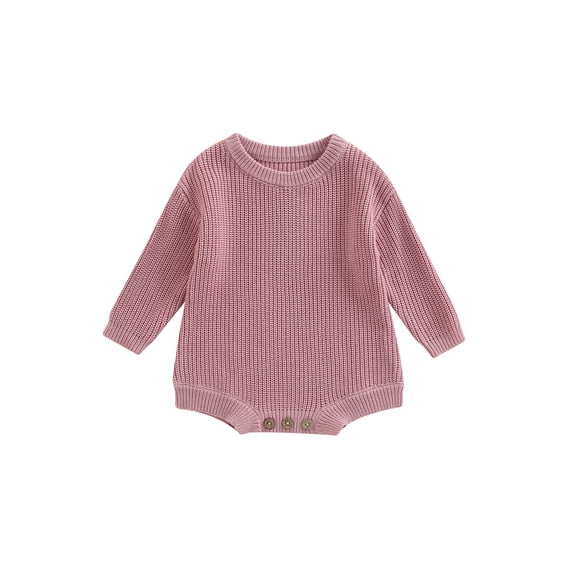 BemeyourBBs Baby Sweater Romper Long Sleeve Round Neck Solid Color Knit Bodysuit
