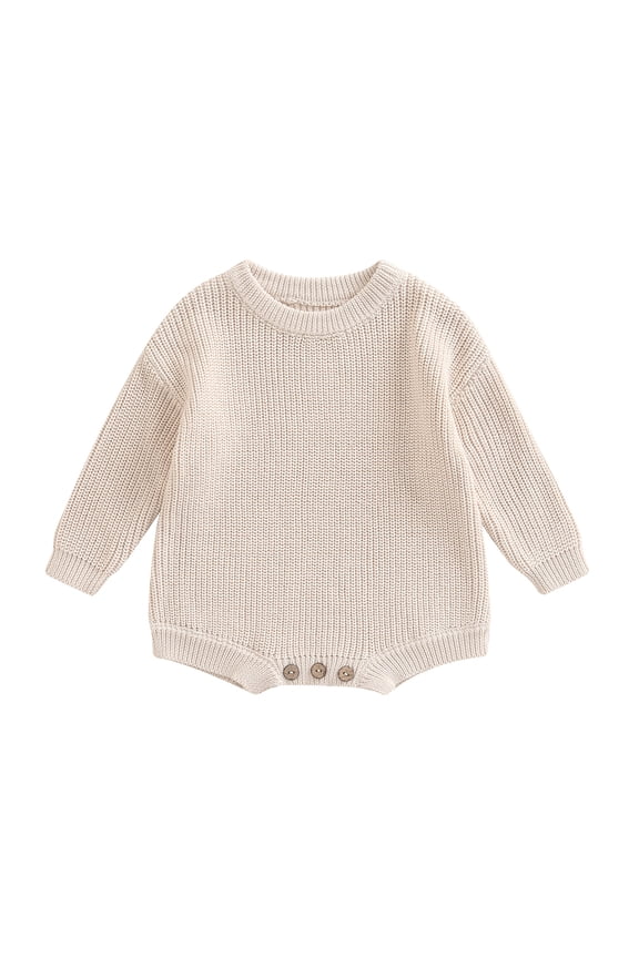 Baby Sweater Romper Long Sleeve Round Neck Solid Color Knit Bodysuit
