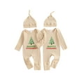 thumbnail image 1 of BemeyourBBs Baby Twins Christmas Outfits Tree Print Jumpsuit with Hat Set, 1 of 9