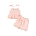 thumbnail image 1 of BemeyourBBs Boho Toddler Baby Girl Summer Clothes Little Baby Girl Beach Outfits Cute Crochet Flower Sleeveless Spaghetti Strap Tank Vest Tops and Shorts Sets, 1 of 9