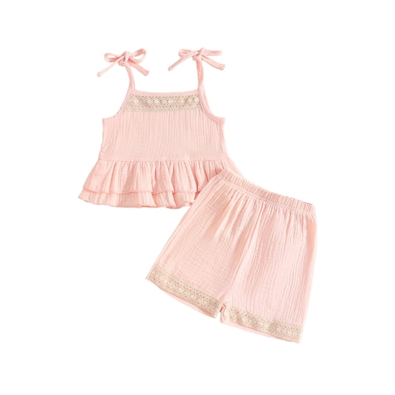 BemeyourBBs Boho Toddler Baby Girl Summer Clothes Little Baby Girl Beach Outfits Cute Crochet Flower Sleeveless Spaghetti Strap Tank Vest Tops and Shorts Sets