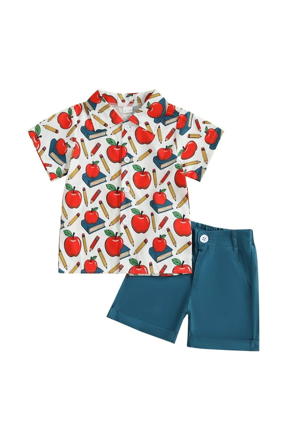 Boy Back to School Outfits Pencil Short Sleeve Lapel Shirts Shorts