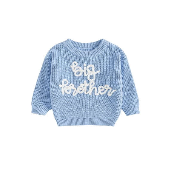 BemeyourBBs Boy Fall Sweater Letter Embroidered Crewneck Long Sleeve Pullover