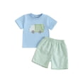 thumbnail image 1 of BemeyourBBs Boy Summer Outfit Truck Embroidery Short Sleeve T-Shirt Plaid Shorts, 1 of 9