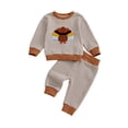 thumbnail image 1 of BemeyourBBs Boy Thanksgiving Sets Long Sleeve Turkey Embroidery Striped Tops Pants, 1 of 9