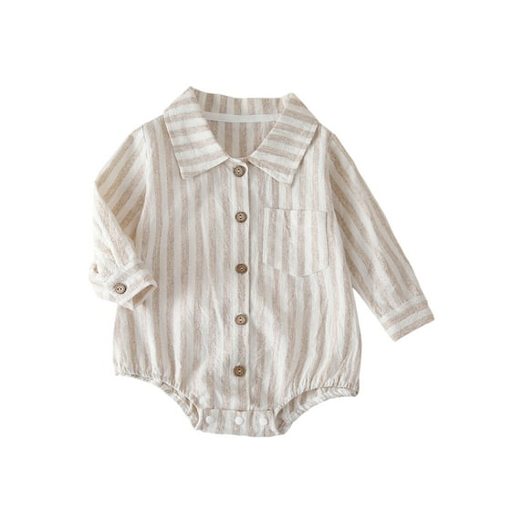 BemeyourBBs Boys Autumn Shirt Jumpsuit Long Sleeve Lapel Button Up Striped Romper
