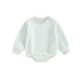 thumbnail image 1 of BemeyourBBs Bubble Romper Baby Girl Boy Newborn Warm Fleece Sweater Romper Solid Crewneck Sweatshirt Long Sleeve Bodysuit Thick Spring Fall Winter Clothes, 1 of 9