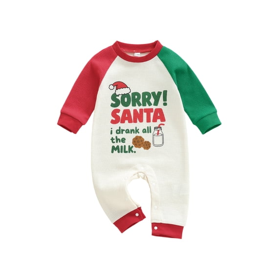 BemeyourBBs Christmas Baby Boy Outfit Sorry Santa I Drink All the Milk Romper Long Sleeve Letter Print Newborn Jumpsuit Xmas Clothes