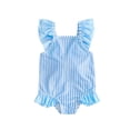 thumbnail image 1 of BemeyourBBs Cute Toddler Baby Girl Striped One Piece Swimsuit Infant Girl Bathing Suit Ruffle Flying Sleeve Square Neck Back Bow Swimwear Summer Pool Beachwear, 1 of 9