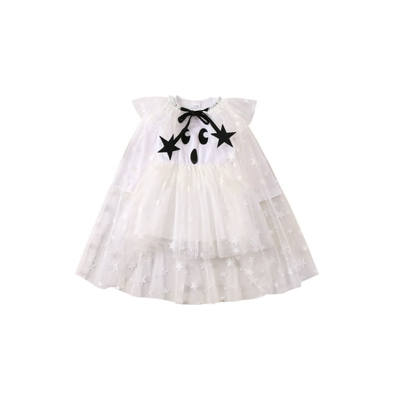BemeyourBBs Girl Halloween Mesh Dress Star Print Long Sleeve Dress and Cape Set