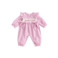 thumbnail image 1 of BemeyourBBs Girl Plaid Romper Long Sleeve Doll Collar Letter Embroidery Jumpsuit, 1 of 9