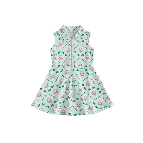 BemeyourBBs Girls A-line Dress Sleeveless Turn Down Collar Zip Up Golf Print Dress