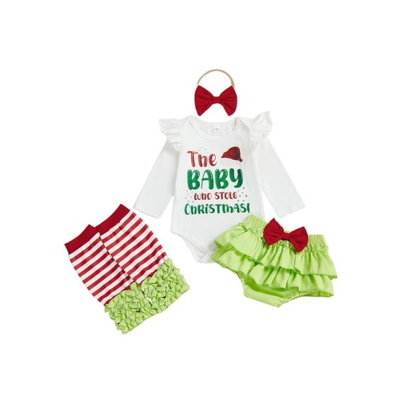 BemeyourBBs Girls Christmas Clothes Letter Print Romper Shorts Headband Leg Warmer