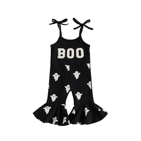 BemeyourBBs Girls Hallowee Overalls Jumpsuit Ghost Spaghetti Strap Flare Romper