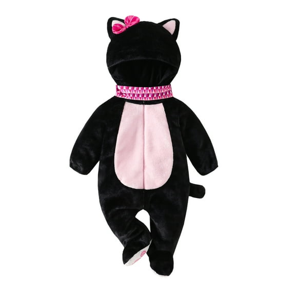 BemeyourBBs Girls Halloween Costume Hooded Zip Up Cat Jumpsuit with Scarf