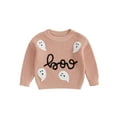 thumbnail image 1 of BemeyourBBs Girls Halloween Sweater Long Sleeve Letter Ghost Embroidery Knitwear, 1 of 9