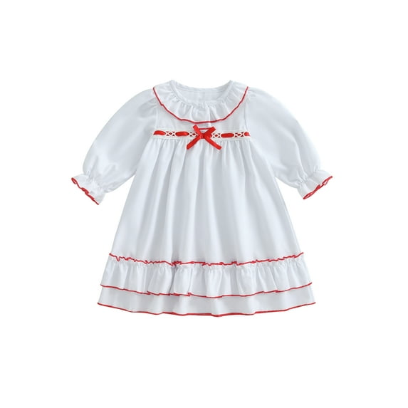 BemeyourBBs Girls Long Sleeves Nightgowns Bow Doll Collar A-Line Pajama Dress