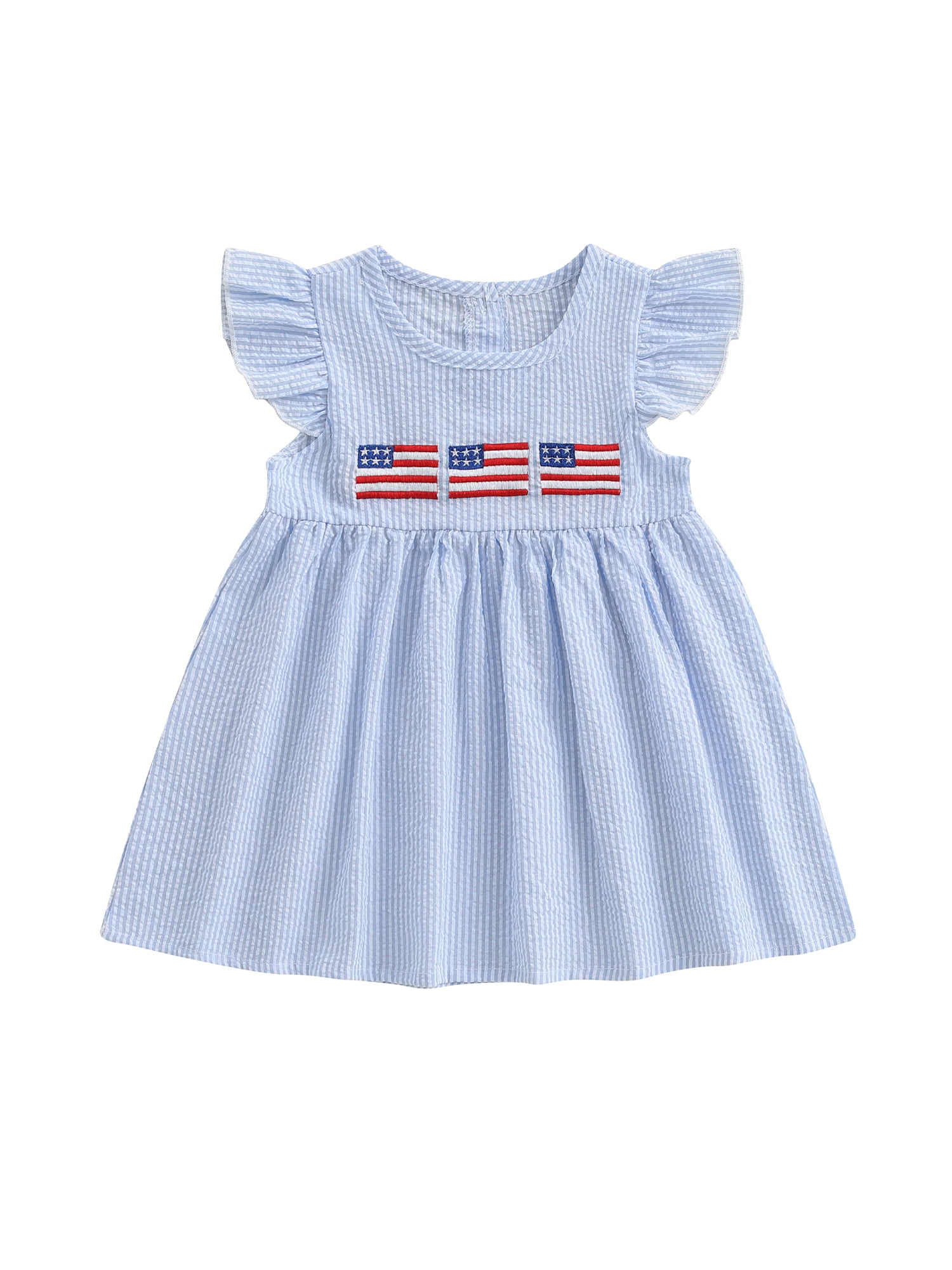 BemeyourBBs Girls Patriotic Dress Flag Embroidery Striped Print Fly ...