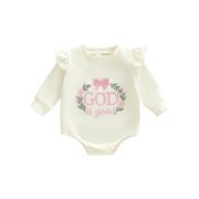 BemeyourBBs God Is Good Christian Baby Girl Clothes Letter Bubble Romper Long Sleeve Crewneck Sweatshirt Bodysuit Spring Fall Winter Clothes Baptism Church Outfit