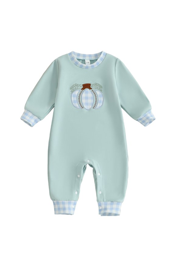 Halloween Baby Girls Boys Jumpsuit Plaid Embroidery Pumpkin Romper