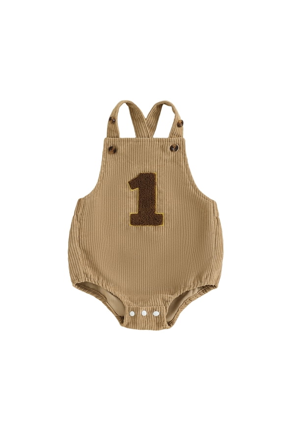Infant Baby Boy Girl First Birthday Outfit one-piece Romper Overalls 1st Years Old Birthday Clothes Loose Fit Number Print Sleeveless Bodysuit Playsuit Jumpsuit