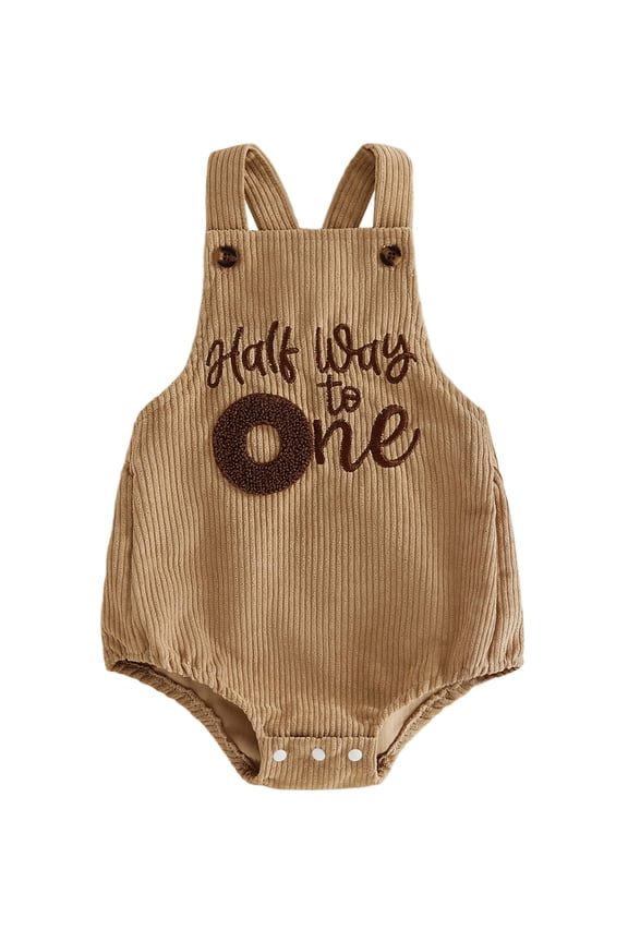Infant Baby Boy Girl First Half Birthday Outfit Half Way To One Years Old Birthday Summer Clothes Romper Overalls Loose Fit Letter Number Print Sleeveless Jumpsuit Playsuit