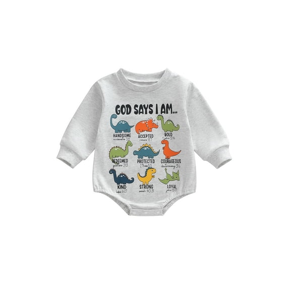 BemeyourBBs Infant Baby Boy God Says I Am Dinosaur Outfit Bubble Rompers Sweatshirt Long Sleeve Crew Neck Cute Fall Winter Spring Jumpsuit Christian Baby Clothes