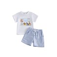 thumbnail image 1 of BemeyourBBs Infant Baby Boys Birthday Outfits 1st Years Old Birthday Clothes Letter Animals Print Short Sleeve T-Shirts Elastic Waist Plaid Shorts Set 2Pcs Spring Summer Clothes, 1 of 9
