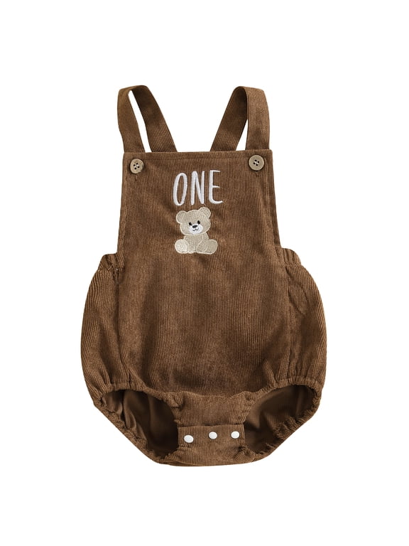 Infant Baby Boys First Birthday Outfit 1st Years Old Birthday Clothes Corduroy Rompers Overalls Bear Planet Sun Rugby Embroidery Buttons Sleeveless Bodysuits Jumpsuits Playsuit