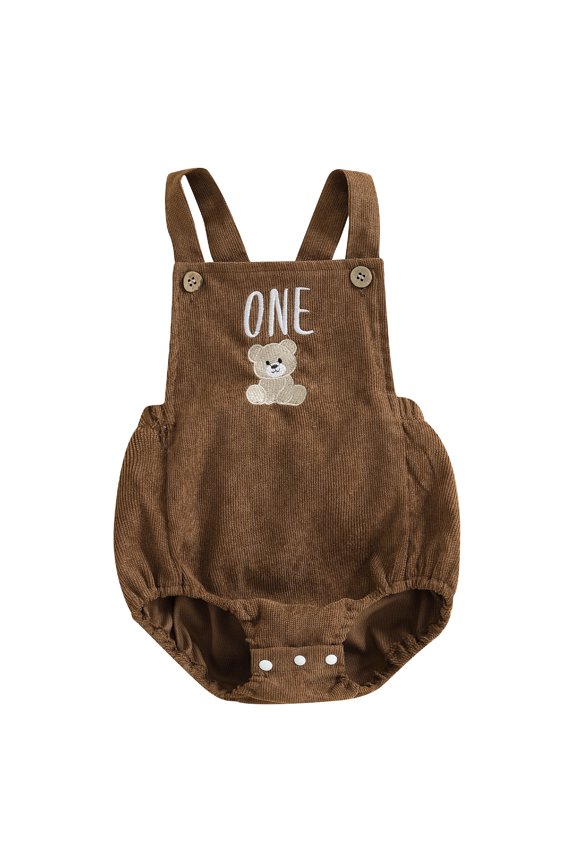 Infant Baby Boys First Birthday Outfit 1st Years Old Birthday Clothes Corduroy Rompers Overalls Bear Planet Sun Rugby Embroidery Buttons Sleeveless Bodysuits Jumpsuits Playsuit
