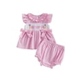 thumbnail image 1 of BemeyourBBs Infant Baby Girl Birthday Outfits 1st 2nd 3rd Years Old Birthday Clothes Ruffle Short Sleeve Bowknot Tank Tops Bubble Shorts Set Toddler Baby Girl Summer Clothes, 1 of 8