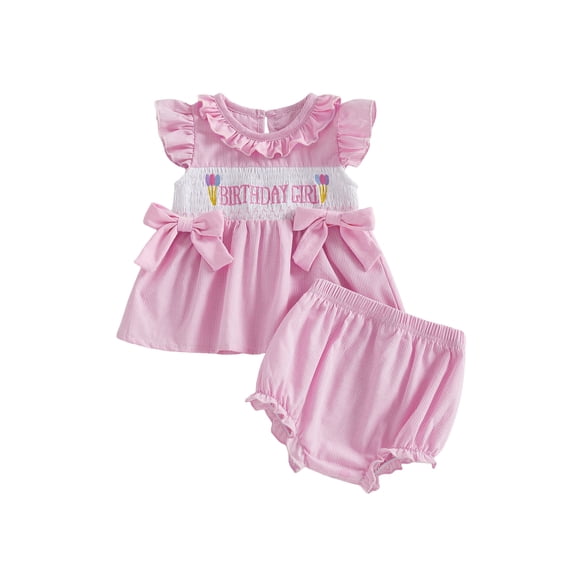 BemeyourBBs Infant Baby Girl Birthday Outfits 1st 2nd 3rd Years Old Birthday Clothes Ruffle Short Sleeve Bowknot Tank Tops Bubble Shorts Set Toddler Baby Girl Summer Clothes