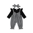 thumbnail image 1 of BemeyourBBs Infant Baby Girl Clothes Spring Fall Winter Romper Outfit Bow Houndstooth Printed Long Sleeve Round Neck Bow Front Fake Two-Piece Patchwork Jumpsuit, 1 of 9