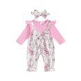thumbnail image 1 of BemeyourBBs Infant Baby Girl Clothes Spring Fall Winter Romper Outfit Bow Houndstooth Printed Long Sleeve Round Neck Bow Front Fake Two-Piece Patchwork Jumpsuit, 1 of 9