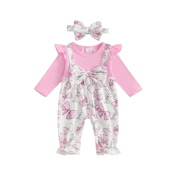BemeyourBBs Infant Baby Girl Clothes Spring Fall Winter Romper Outfit Bow Houndstooth Printed Long Sleeve Round Neck Bow Front Fake Two-Piece Patchwork Jumpsuit