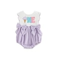 thumbnail image 1 of BemeyourBBs Infant Baby Girl First Birthday Outfit 1 Years Old Birthday Clothes Summer Bubble Romper Sleeveless Cake Embroidery Front Bow Bodysuit Playsuit One Piece Outfit, 1 of 9