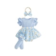 thumbnail image 1 of BemeyourBBs Infant Baby Girl Spring Summer Fall Clothes Floral Romper Dress with Socks Ruffle Short Sleeve Dress Bodysuit Bow Headband and Stockings Set 2 Pieces Outfit, 1 of 9