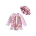 thumbnail image 1 of BemeyourBBs Infant Baby Girl Swimsuit Infant Bathing Suit One-Piece Swimsuits with Sun Hat Set Long Sleeve Rash Guard Swimwear Floral Zipper Summer Beach Wear, 1 of 9