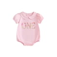 thumbnail image 1 of BemeyourBBs Infant Baby Girls First Birthday Outfit 1st Years Old Birthday Clothes Bubble Romper Cute Floral Letters Embroidery Short Sleeve Summer Jumpsuit Bodysuit Playsuit, 1 of 9