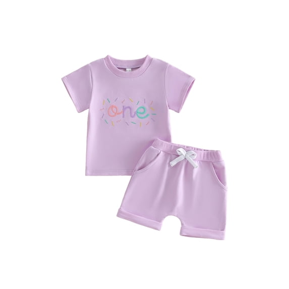 BemeyourBBs Infant Baby Girls First Birthday Outfit Summer 1 Years Old Birthday Clothes Cute Letters Embroidery Short Sleeve T Shirt Tops with Pockets Shorts 2Pcs Clothing Set