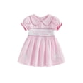 thumbnail image 1 of BemeyourBBs Jesus Love Me Baby Girls Clothes Toddler Baby Girl Easter Dress Outfits Summer Spring Short Sleeve Doll Collar Letter Cross Embroidery A-line Dress, 1 of 9