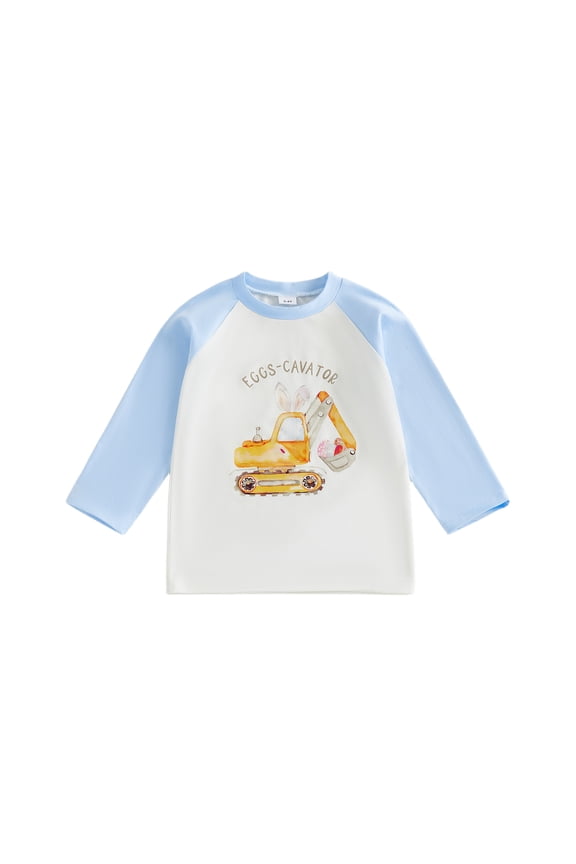 Kid Toddler Baby Boy Easter Outfits Easter Bunny T-Shirt Letter Excavator Rabbit Ear Print Long Sleeve Round Neck Tee Tops Spring Clothes