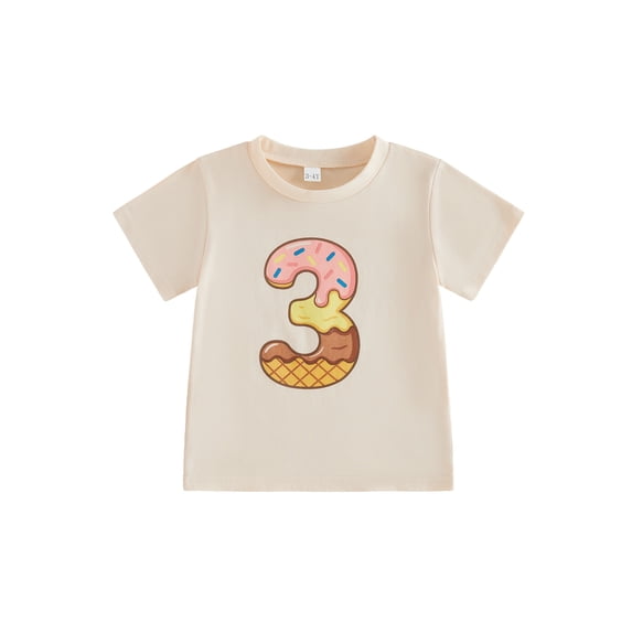 BemeyourBBs Kids Birthday T Shirts For Kids Boy Girl 1 2 3 4 5 6 7 Years Old Birthday Crew Outfits Letter Donut Print Short Sleeve Round Neck Casual Tops Summer Clothes