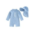 thumbnail image 1 of BemeyourBBs Kids Boys Long Sleeve Swimwear Striped Prints Rash Guard and Hat, 1 of 9