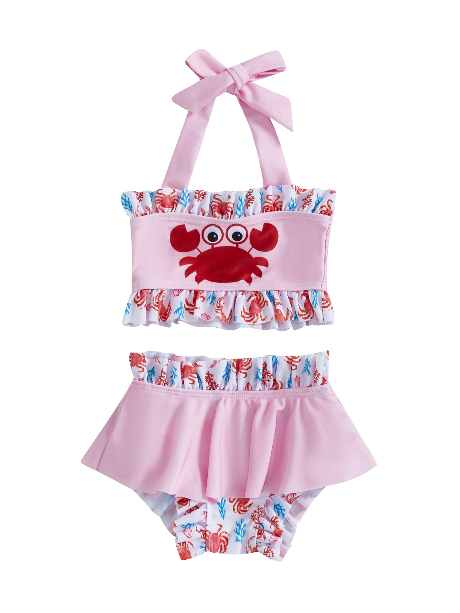 BemeyourBBs Kids Girl 2 Piece Bikini Crab Print Halter Neck Tops and ...