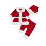 BemeyourBBs Kids Santa Costume Christmas Long Sleeve Belted Jacket Pants Hat Set
