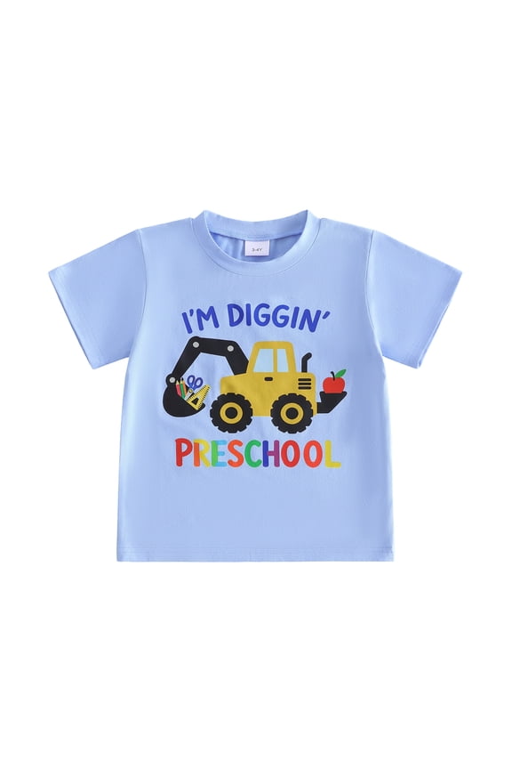 Kids Toddler Baby Boy Back to School T Shirt Outfit Pre Kindergarten Outfits I Dig Preschool Letter Truck Print Short Sleeve Summer Pullover Tee Shirt Tops