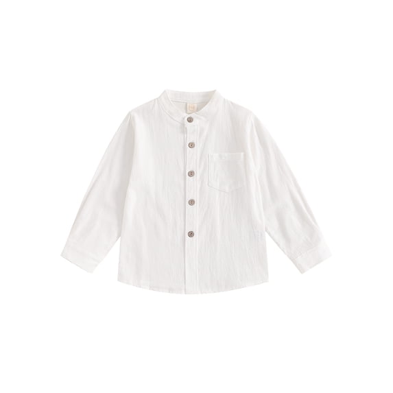 BemeyourBBs Kids Toddler Baby Boy Cotton Linen Dress Shirt Boys Long Sleeve Button Down Shirts Mandarin Collar Henley Shirts with One Pocket 3 4 5 6 7 8 Years